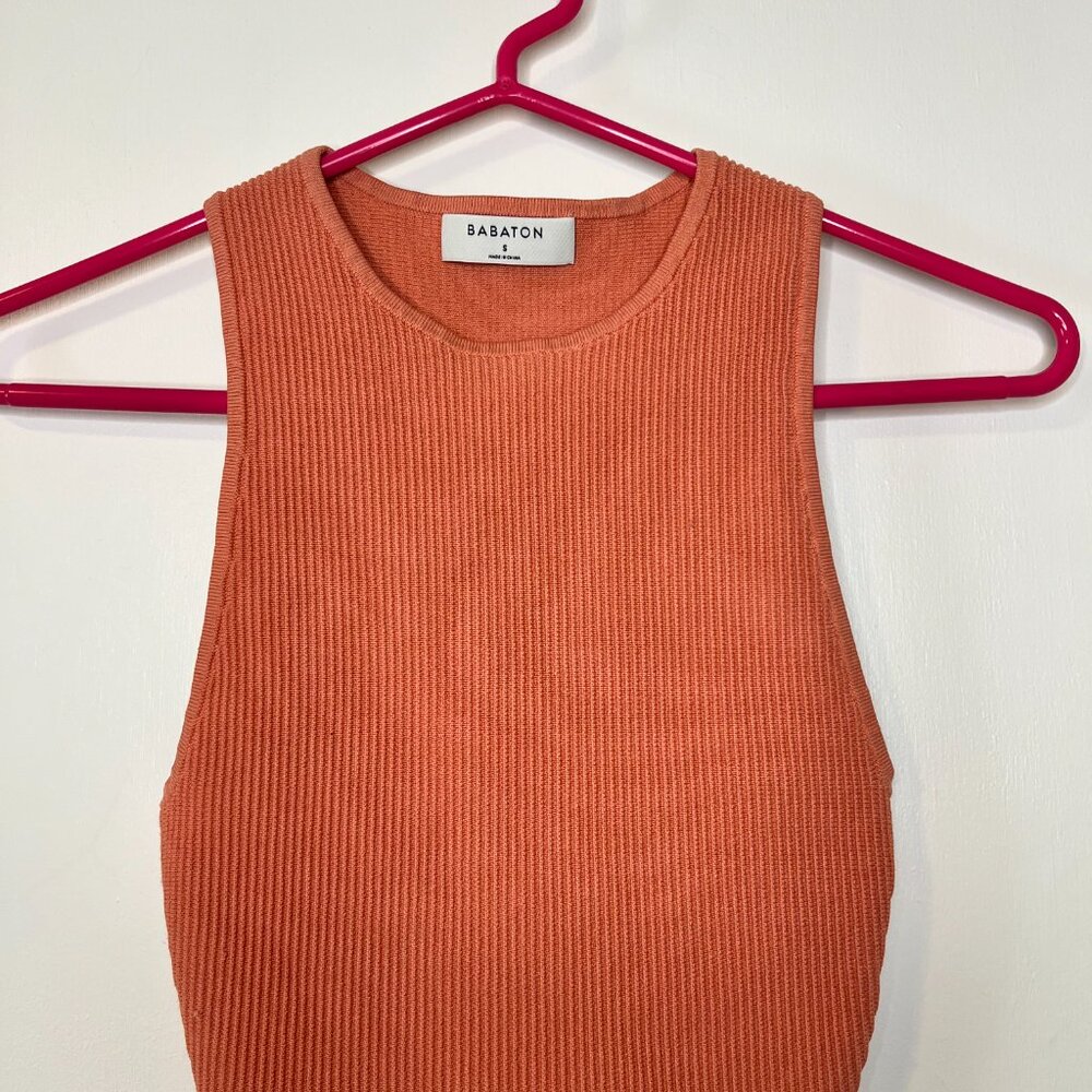 Aritzia Babaton Coral Sculpt Knit Ribbed Racer High Neck Crop Top in Small